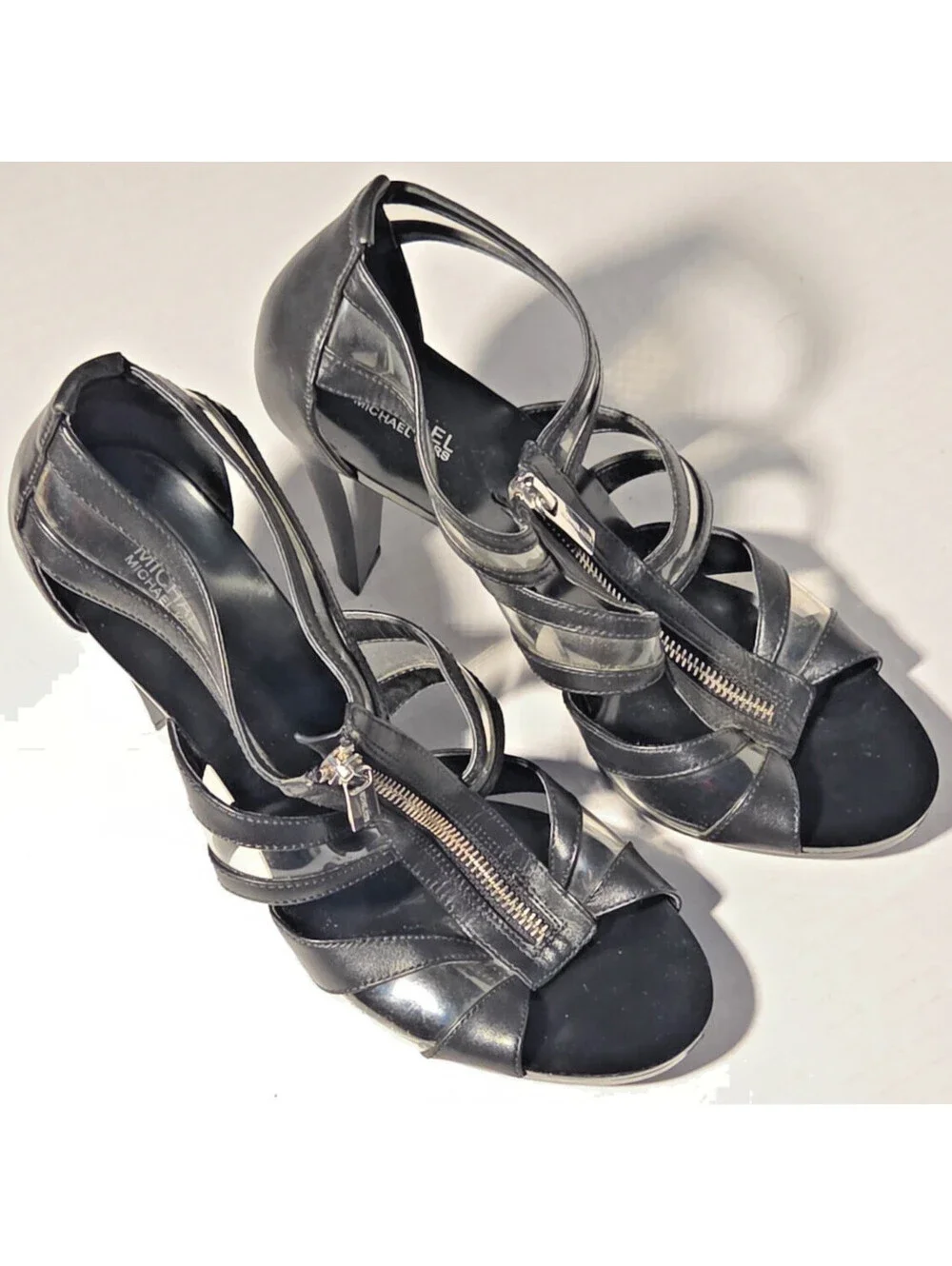 Michael Kors Berkley Zip Front Leather Upper Cage Heels Womens 10 Black Patent